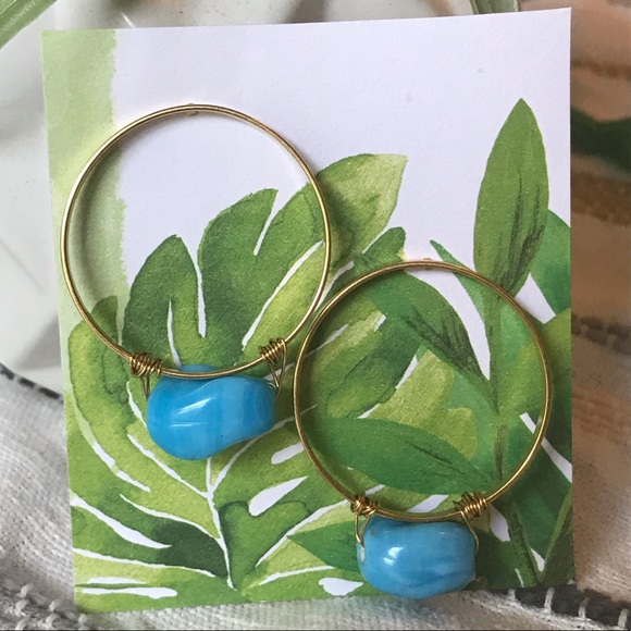 Turquoise and gold hoop earrings - Picture 3 of 3